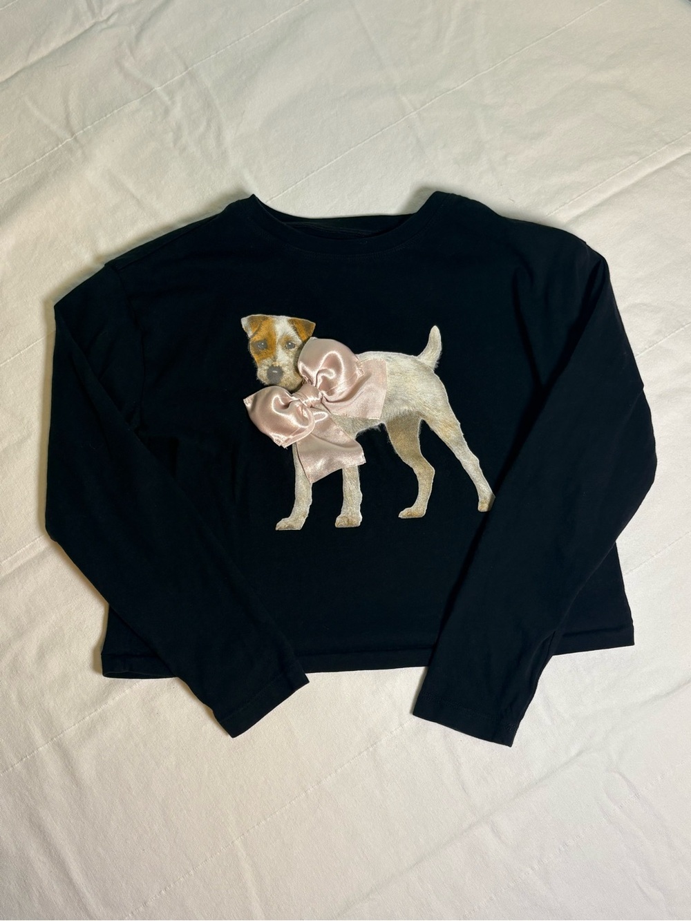 Crewcuts - Black Dog Graphic Top with Pink Satin Bow